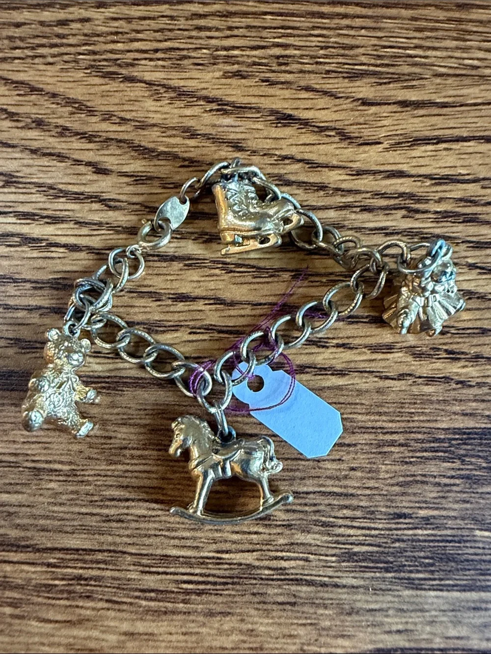 Avon Gold-Tone Toy Charm Bracelet with Rocking Horse & Teddy